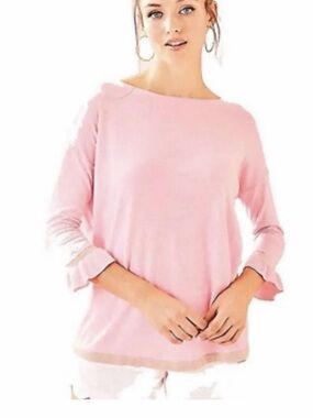 Lilly Pulitzer Charla Sweater Light Pink Ruffle Sleeve Top